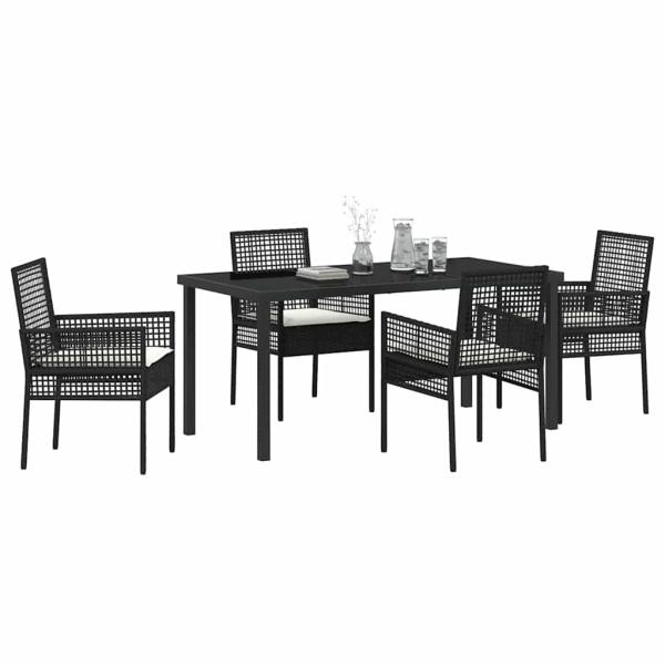5-teilige Garten Essgruppe mit Kissen Schwarz Poly-Rattan