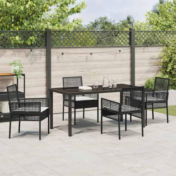 5-teilige Garten Essgruppe mit Kissen Schwarz Poly-Rattan