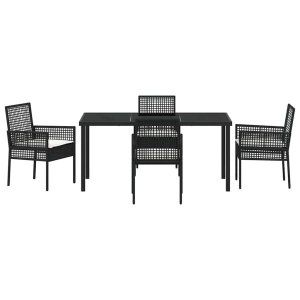 5-teilige Garten Essgruppe mit Kissen Schwarz Poly-Rattan