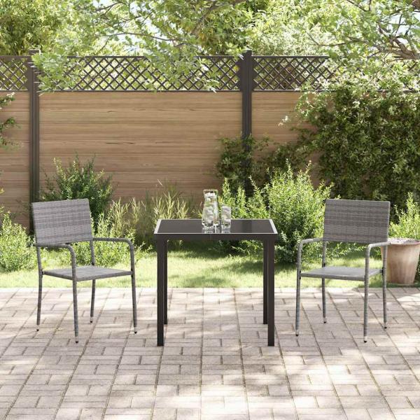 3-teiliges Garten Essset Grau Poly Rattan