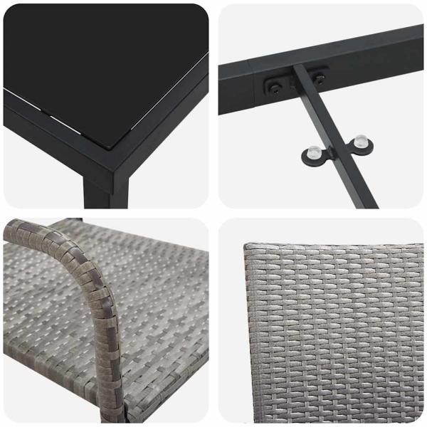 3-teiliges Garten Essset Grau Poly Rattan