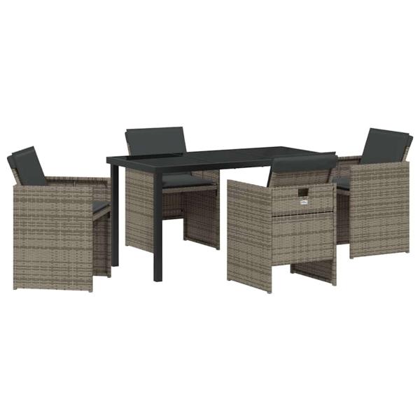 5-teiliges Garten-Essgruppen-Set mit Kissen Grau Poly Rattan
