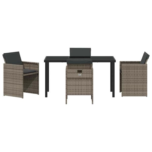 5-teiliges Garten-Essgruppen-Set mit Kissen Grau Poly Rattan