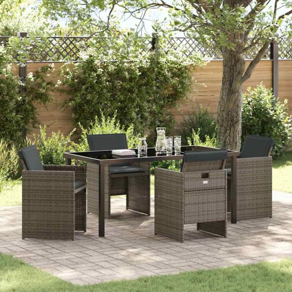 ARDEBO.de - 5-teiliges Garten-Essgruppen-Set mit Kissen Grau Poly-Rattan
