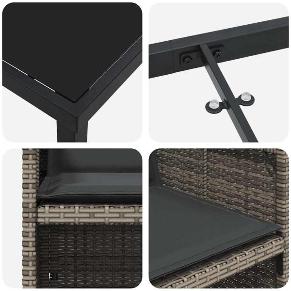 5-teiliges Garten-Essgruppen-Set mit Kissen Grau Poly-Rattan