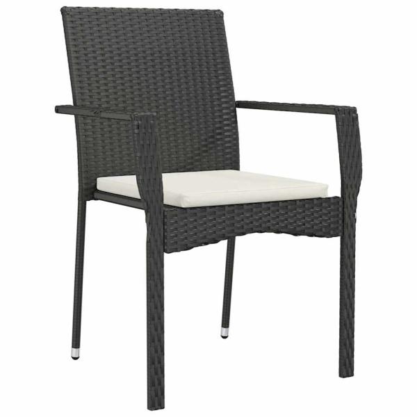 5-teiliges Garten-Ess-Set mit Kissen Schwarz Poly Rattan