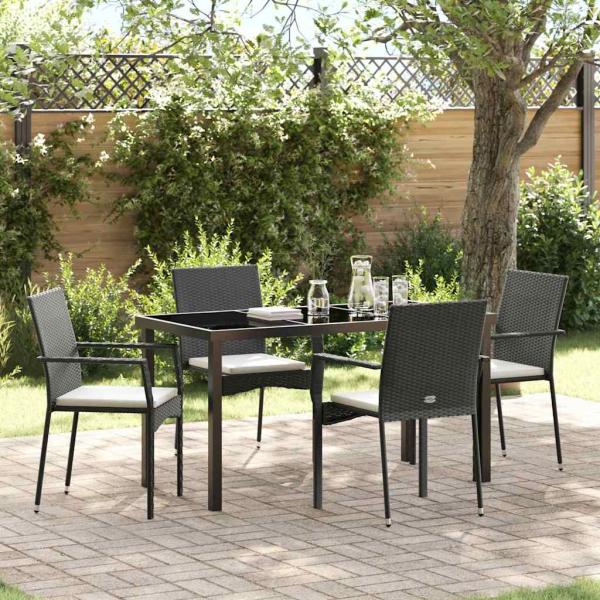 ARDEBO.de - 5-teiliges Garten-Ess-Set mit Kissen Schwarz Poly-Rattan