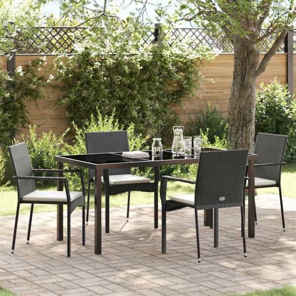 ARDEBO.de - 5-teiliges Garten-Ess-Set mit Kissen Schwarz Poly-Rattan