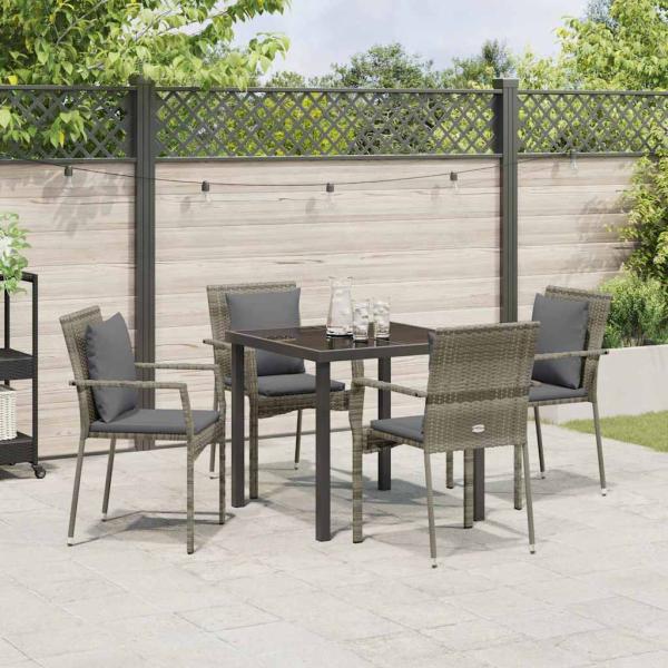 5-teiliges Garten-Essset mit Polstern Grau Poly Rattan