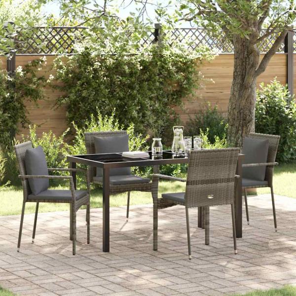 ARDEBO.de - 5-teilige Garten-Essgruppe mit Kissen Grau Poly Rattan
