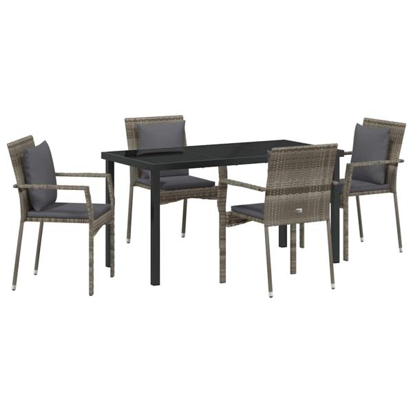 5-teilige Garten-Essgruppe mit Kissen Grau Poly Rattan