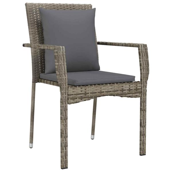 5-teilige Garten-Essgruppe mit Kissen Grau Poly Rattan
