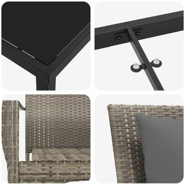 5-teilige Garten-Essgruppe mit Kissen Grau Poly Rattan