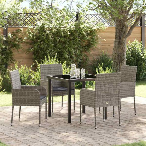 ARDEBO.de - 5-teiliges Garten-Essset mit Kissen Grau Poly Rattan