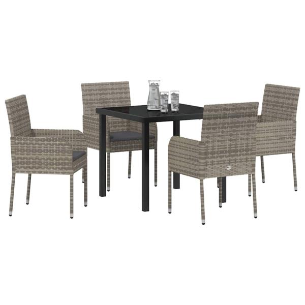 5-teiliges Garten-Essset mit Kissen Grau Poly Rattan