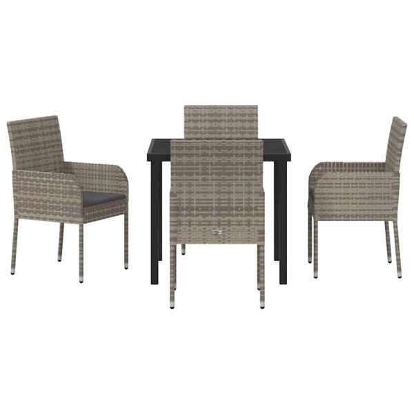 5-teiliges Garten-Essset mit Kissen Grau Poly Rattan