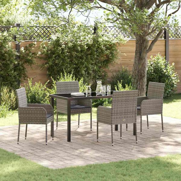 ARDEBO.de - 5-teiliges Gartenset mit Kissen Grau Poly Rattan