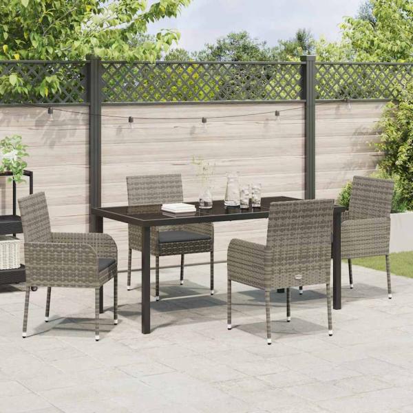 5-teiliges Gartenset mit Kissen Grau Poly Rattan