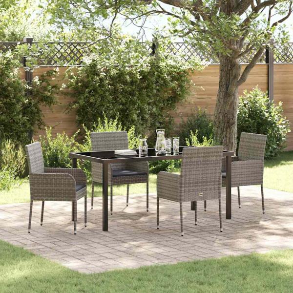 ARDEBO.de - 5-teiliges Garten-Ess-Set mit Kissen Grau Poly-Rattan