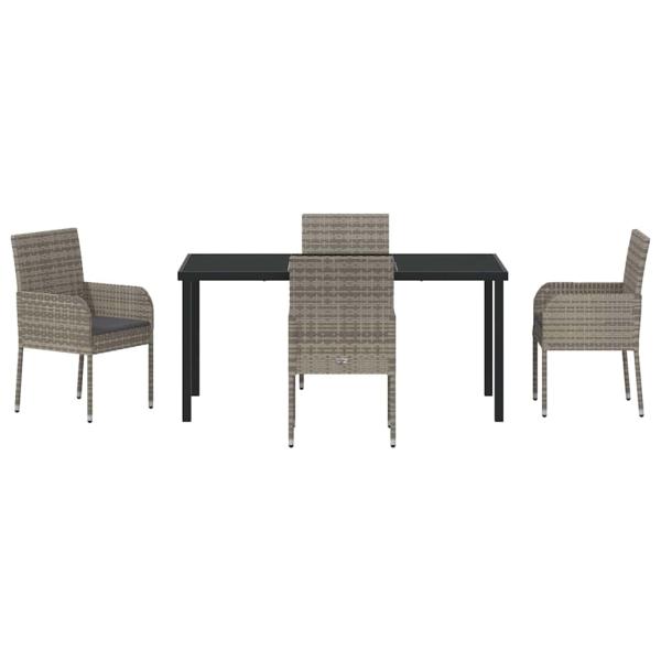 5-teiliges Garten-Ess-Set mit Kissen Grau Poly-Rattan