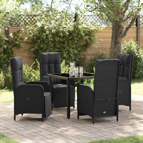 ARDEBO.de - 5-teiliges Garten-Ess-Set mit Kissen Schwarzes Poly-Rattan