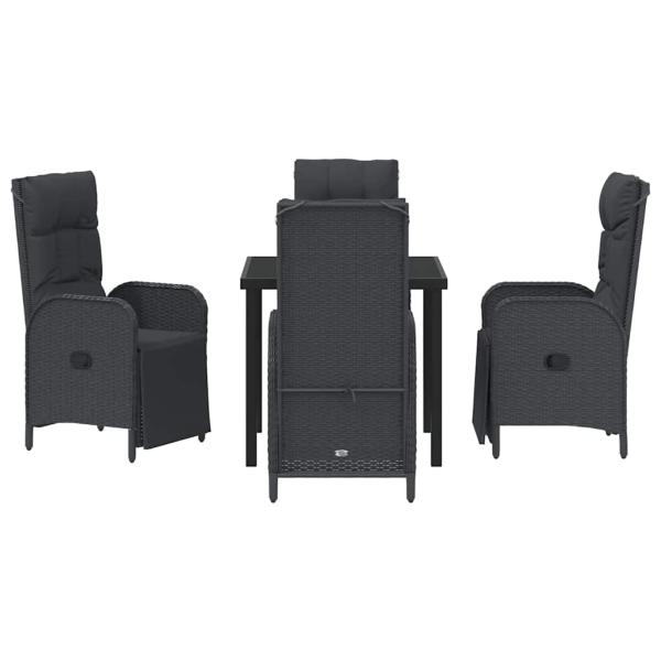 5-teiliges Garten-Ess-Set mit Kissen Schwarzes Poly-Rattan
