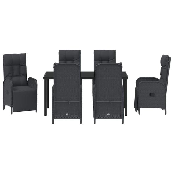 7-teiliges Garten Esszimmer Set mit Kissen aus schwarzem Poly-Rattan