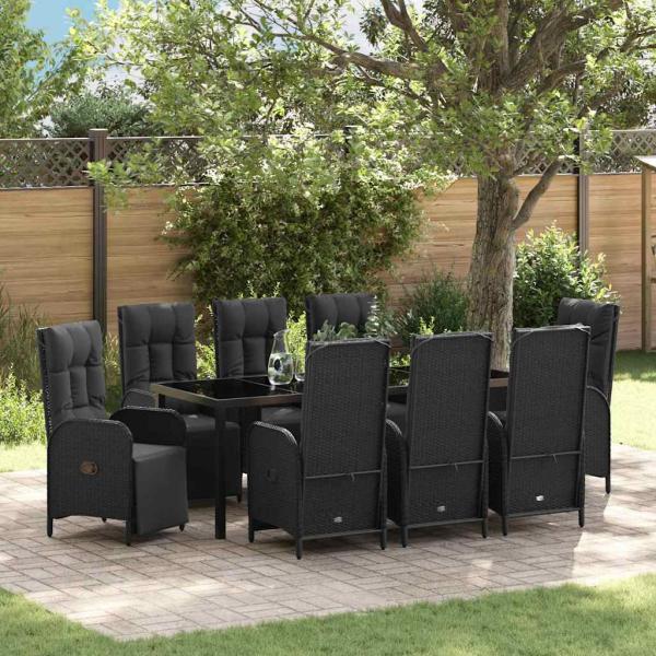 ARDEBO.de - Garten Essgruppe 9 stk. Schwarz Poly-Rattan