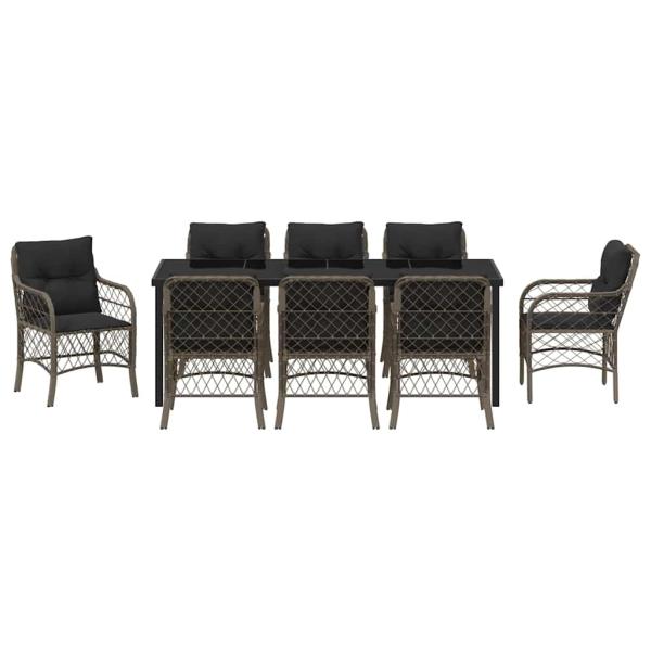 ARDEBO.de - 9-teiliges Garten-Essset mit Kissen Grau Poly-Rattan