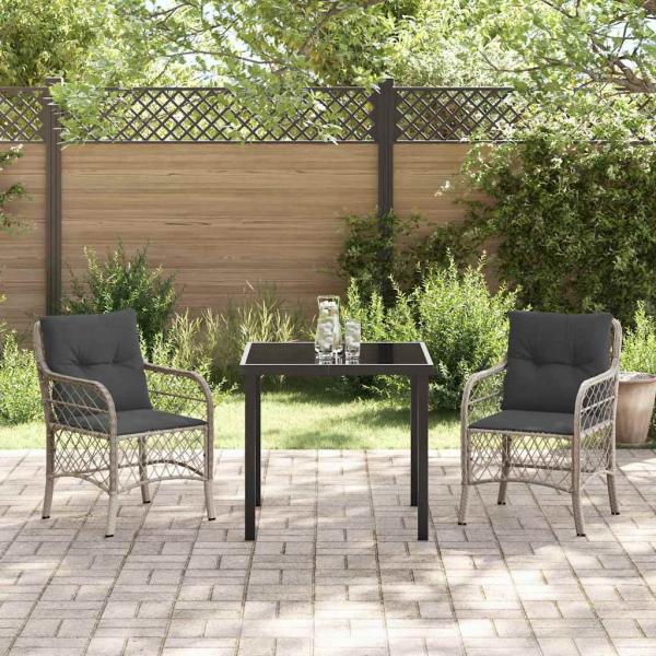 3-teiliges Garten Essset mit Kissen Hellgraues Poly-Rattan