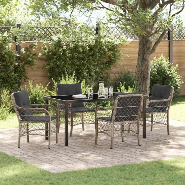 ARDEBO.de - 5-teiliges Garten-Ess-Set mit Kissen Hellgrau Poly-Rattan