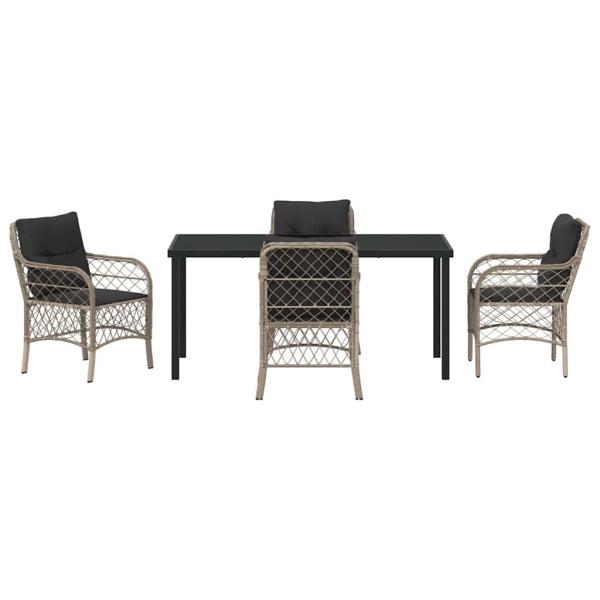 5-teiliges Garten-Ess-Set mit Kissen Hellgrau Poly-Rattan