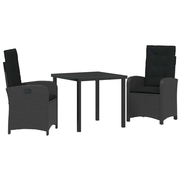 3-teiliges Garten-Dining-Set mit Kissen Schwarz Poly-Rattan
