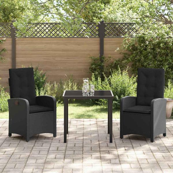 3-teiliges Garten-Dining-Set mit Kissen Schwarz Poly-Rattan