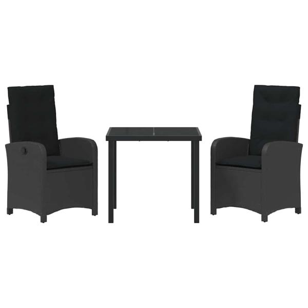3-teiliges Garten-Dining-Set mit Kissen Schwarz Poly-Rattan