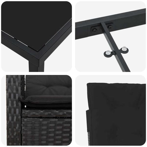 3-teiliges Garten-Dining-Set mit Kissen Schwarz Poly-Rattan