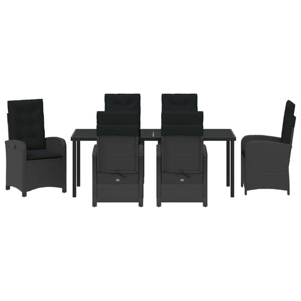 ARDEBO.de - 7-teiliges Garten-Esszimmer-Set mit Kissen - Schwarzes Poly-Rattan