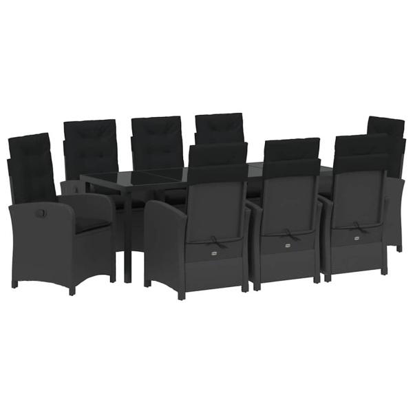 Garten Essgruppe mit Kissen 9 pcs Schwarz Poly-Rattan