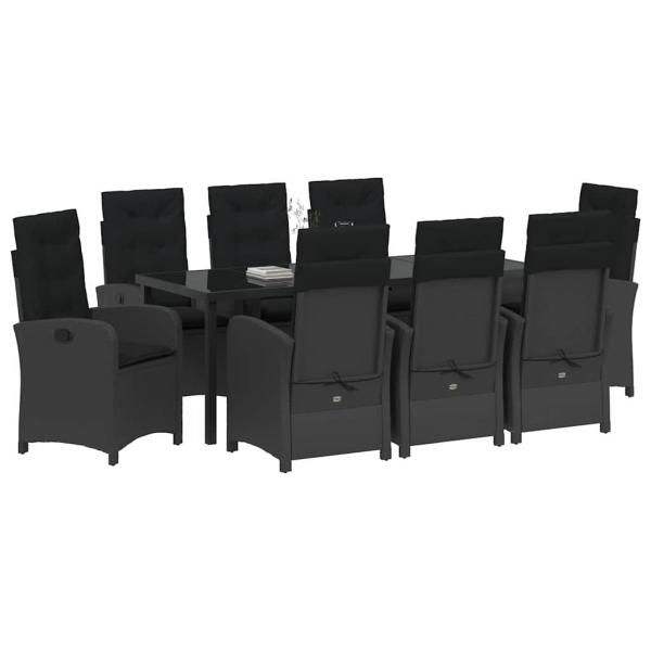 Garten Essgruppe mit Kissen 9 pcs Schwarz Poly-Rattan