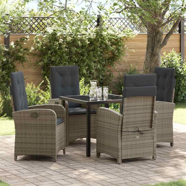 ARDEBO.de - 5-teiliges Garten-Dining-Set mit Kissen Grau Poly-Rattan