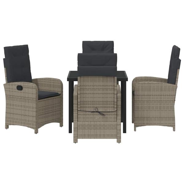 5-teiliges Garten-Dining-Set mit Kissen Grau Poly-Rattan