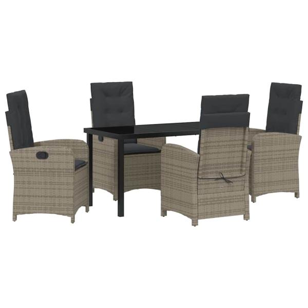 5-teiliges Garten-Esszimmer-Set mit Kissen Grau Poly-Rattan