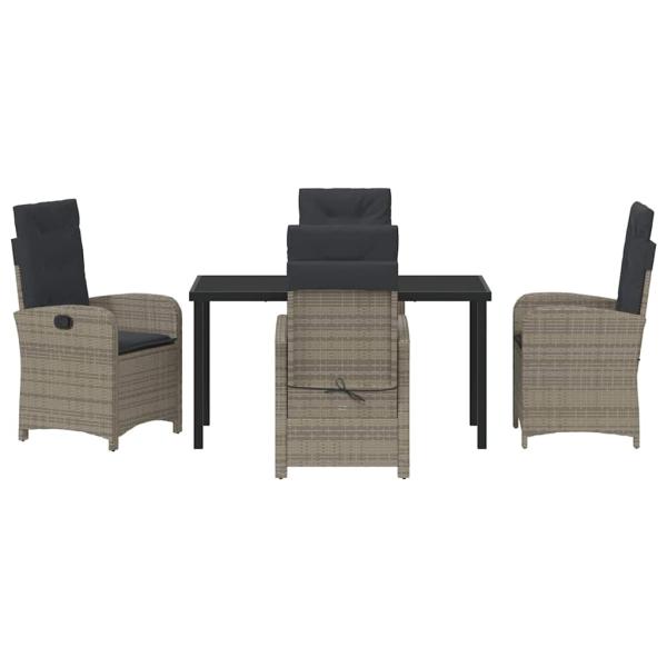 5-teiliges Garten-Esszimmer-Set mit Kissen Grau Poly-Rattan