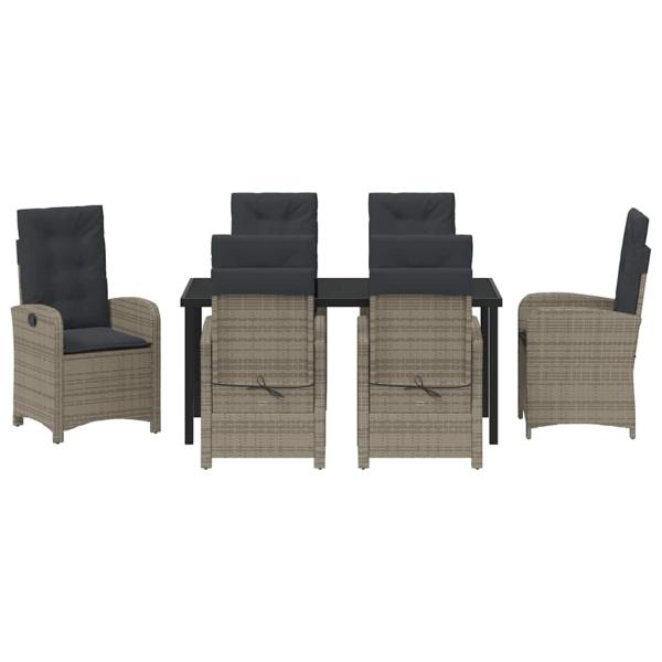 7-teiliges Garten-Dining-Set mit Kissen in Grau aus Poly-Rattan