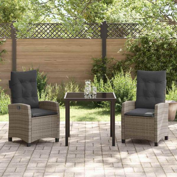 3-teilige Garten-Esstischgruppe mit Kissen Grau Poly Rattan