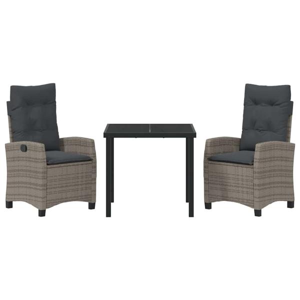 3-teilige Garten-Esstischgruppe mit Kissen Grau Poly Rattan