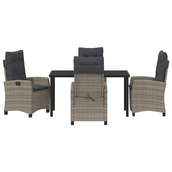 5-teiliges Garten-Ess-Set mit Kissen Grau Poly Rattan