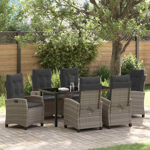 ARDEBO.de - 7-teiliges Garten-Esszimmer-Set mit Kissen ? Grau ? Poly-Rattan