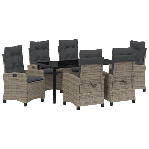 7-teiliges Garten-Esszimmer-Set mit Kissen ? Grau ? Poly-Rattan