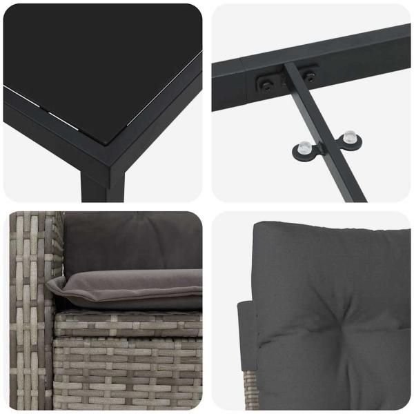 7-teiliges Garten-Esszimmer-Set mit Kissen ? Grau ? Poly-Rattan